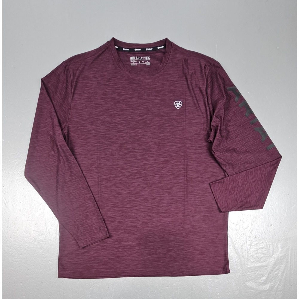 Ariat AriatTEK Charger Logo Shirt Mens Large Burgundy Heathered Long Sleeve